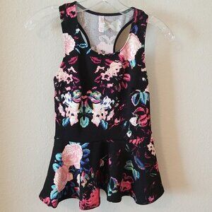 Black & Pink Floral Sleeveless Top